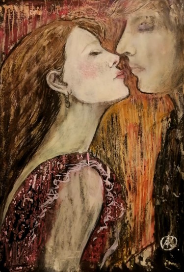 Painting titled "Kiss/Поцелуй" by Anna Kluyeva, Original Artwork, Gouache