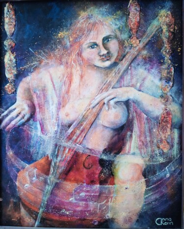 Painting titled "Musicienne" by Anna-Karin Anna-Karin Eriksson Van Haver, Original Artwork, Oil Mounted on Wood Stretcher fr…