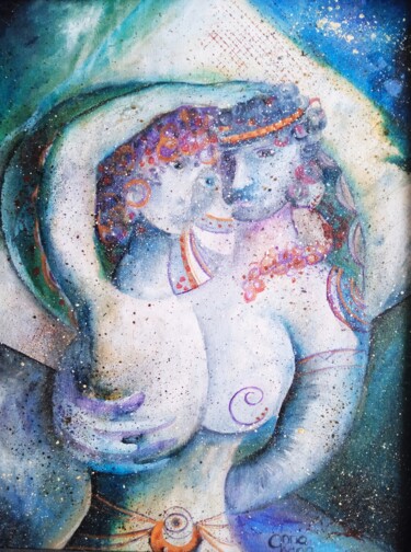 Painting titled "Amour" by Anna-Karin Eriksson Van Haver, Original Artwork, Oil Mounted on Cardboard