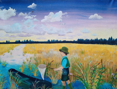 Peinture intitulée "Le petit pêcheur" par Anna-Karin Eriksson Van Haver, Œuvre d'art originale, Huile