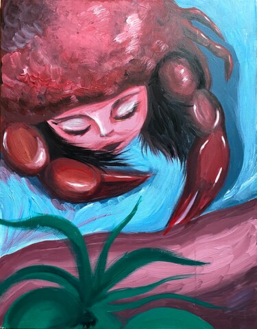 Painting titled "Crabgirl" by Anna Kavana, Original Artwork, Acrylic Mounted on Wood Stretcher frame