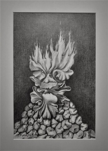 Рисунок под названием "" φύσις θυσιαστική"" - Anna Kiriazi, Подлинное произведение искусства, Карандаш Установлен на Деревян…