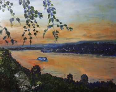 Malarstwo zatytułowany „Ветви березы на зак…” autorstwa Анна Корнилина, Oryginalna praca, Olej