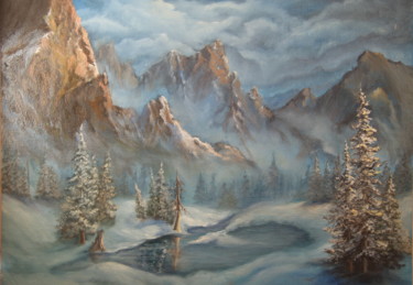 Painting titled "мороз в горах" by Anna Koroleva, Original Artwork, Oil