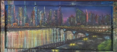 Картина под названием "Ночной город" - Анна Королева, Подлинное произведение искусства, Масло