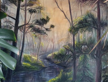 Painting titled "Мистический лес" by Anna Koroleva, Original Artwork, Oil Mounted on Wood Stretcher frame