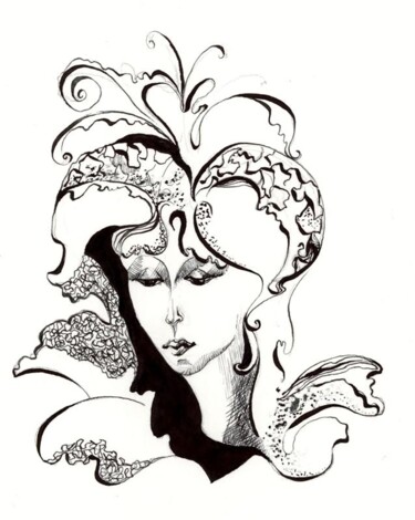 Disegno intitolato "Девушка" da Anna Krasni (Palitra), Opera d'arte originale, Inchiostro