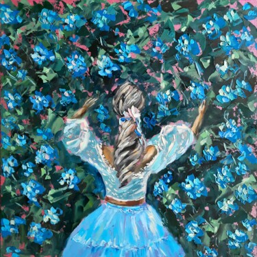 Картина под названием "Hydrangea Garden" - Anna Krivtsova, Подлинное произведение искусства, Масло