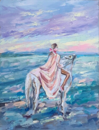 Painting titled "On horseback" by Anna Krivtsova, Original Artwork, Oil