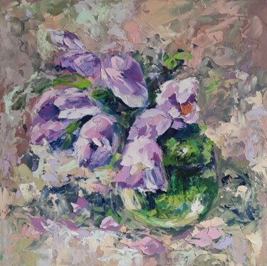 Painting titled "Tulips" by Anna Krivtsova, Original Artwork, Oil