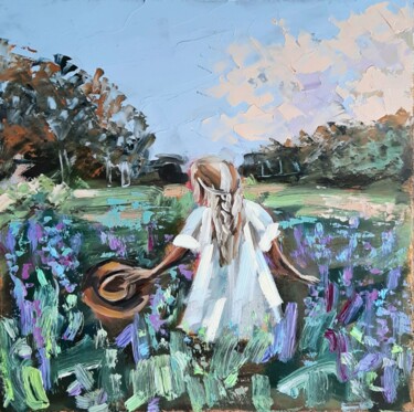 Painting titled "Lavender field" by Anna Krivtsova, Original Artwork, Oil