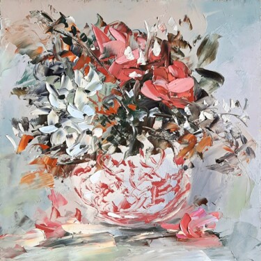 Painting titled "White Hydrangea" by Anna Krivtsova, Original Artwork, Oil