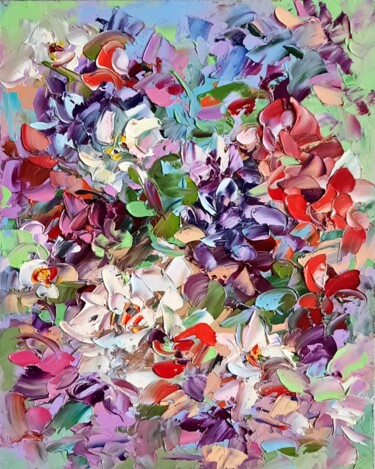 Pittura intitolato "Dahlias painting" da Anna Krivtsova, Opera d'arte originale, Olio