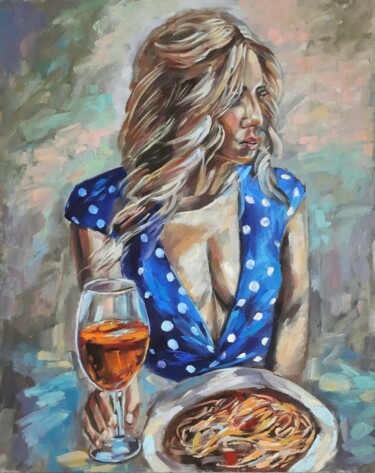 Painting titled "Italy woman painting" by Anna Krivtsova, Original Artwork, Oil