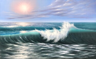 Painting titled "'Ocean wave' - real…" by Anna Kulak, Original Artwork, Oil Mounted on Wood Stretcher frame