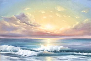 Painting titled "'Rays of the sun' -…" by Anna Kulak, Original Artwork, Oil Mounted on Wood Stretcher frame