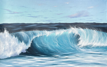 Painting titled "Ocean wave" by Anna Kulak, Original Artwork, Oil Mounted on Wood Stretcher frame