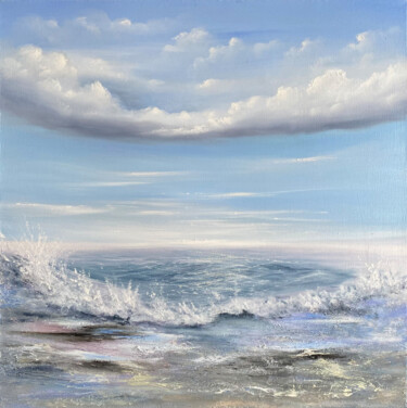 Painting titled "Rocky seashore Semi…" by Anna Kulak, Original Artwork, Oil Mounted on Wood Stretcher frame
