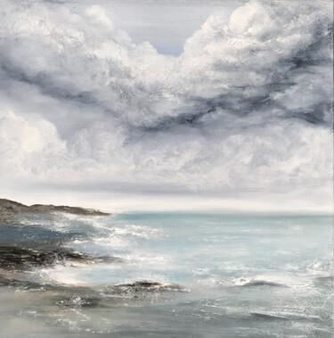 Painting titled "Rocky coast" by Anna Kulak, Original Artwork, Oil Mounted on Wood Stretcher frame