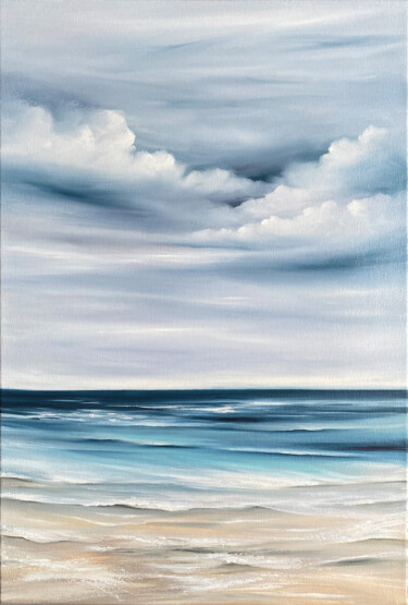 Painting titled "Sea shore" by Anna Kulak, Original Artwork, Oil Mounted on Wood Stretcher frame