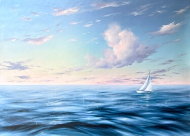 Painting titled "Sky over the sea" by Anna Kulak, Original Artwork, Oil Mounted on Wood Stretcher frame
