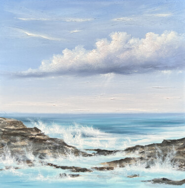 Painting titled "Water wears away th…" by Anna Kulak, Original Artwork, Oil Mounted on Wood Stretcher frame