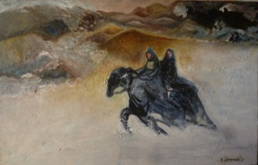 Peinture intitulée "Deux cavaliers" par Anna Langowski, Œuvre d'art originale, Huile