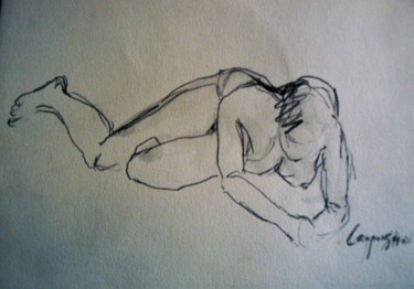 Dibujo titulada "helene-sur-le-ventre" por Anna Langowski, Obra de arte original, Grafito