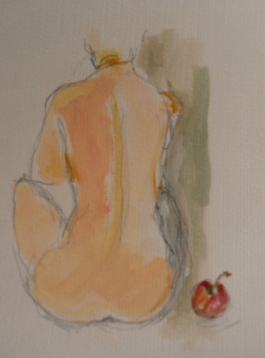Drawing titled "dos-a-la-pomme" by Anna Langowski, Original Artwork, Watercolor