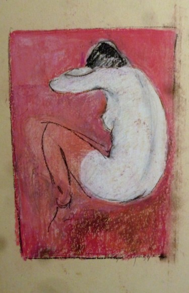 Drawing titled "nu-sur-fond-rose" by Anna Langowski, Original Artwork, Pastel