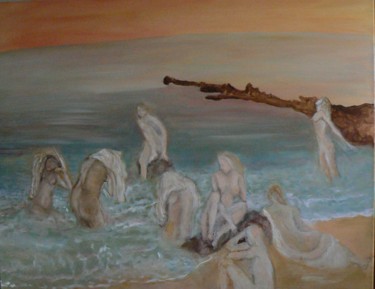 Schilderij getiteld "Les baigneuses" door Anna Langowski, Origineel Kunstwerk, Olie