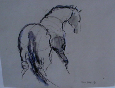 Dibujo titulada "croquis-cheval" por Anna Langowski, Obra de arte original, Tinta
