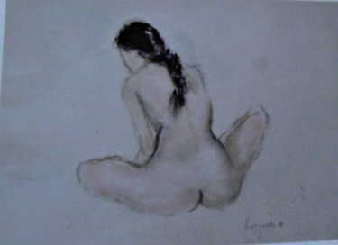 Рисунок под названием "nu-a-la-tresse" - Anna Langowski, Подлинное произведение искусства, Мел
