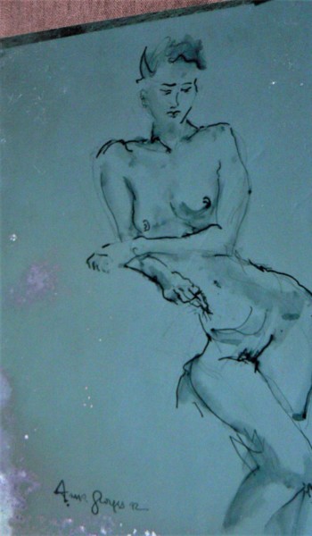 Рисунок под названием "femme aux gants" - Anna Langowski, Подлинное произведение искусства, Чернила
