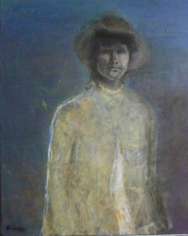 Painting titled "le-chapeau-en-feutr…" by Anna Langowski, Original Artwork, Oil