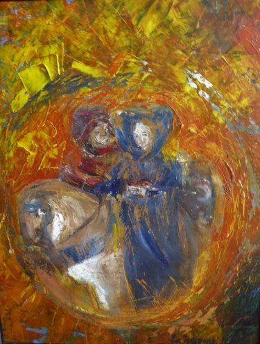 le medaillon-the medallion Peinture intitulée "le medaillon-the me…" par Anna Langowski, Œuvre d'art originale, Huile