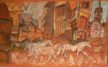 Dessin intitulée "Les traversées honf…" par Anna Langowski, Œuvre d'art originale, Pastel