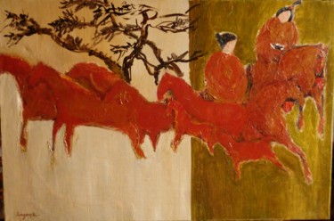 Pintura titulada "la-foret-de-bambous" por Anna Langowski, Obra de arte original, Oleo
