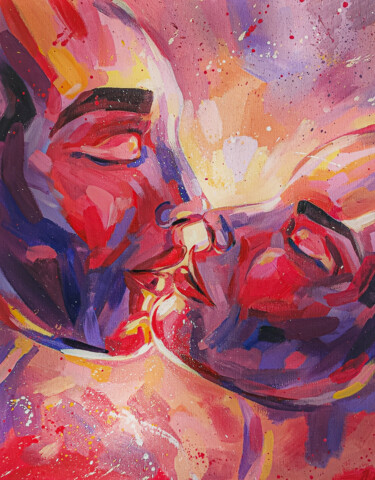 Schilderij getiteld "Fire kiss" door Anna Lazar, Origineel Kunstwerk, Acryl