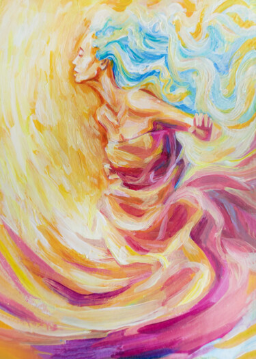 Картина под названием "Flying away" - Anna Lazar, Подлинное произведение искусства, Акрил Установлен на Стекло
