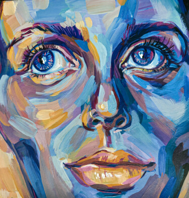 Картина под названием "Portrait of a girl" - Anna Lazar, Подлинное произведение искусства, Акрил Установлен на Деревянная ра…