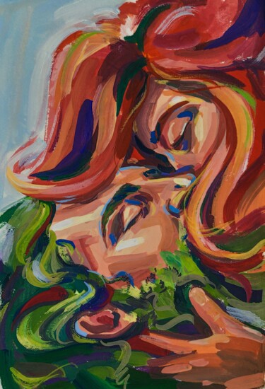 Malarstwo zatytułowany „Kiss of the Mountain” autorstwa Anna Lazar, Oryginalna praca, Akryl Zamontowany na Drewniana rama no…