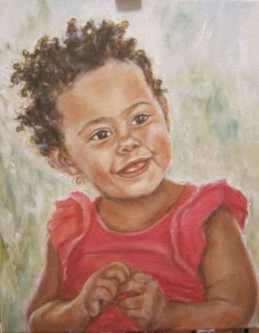 Painting titled "Janelle 2 år" by Anna-Lena Borg, Original Artwork, Oil