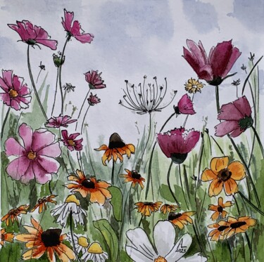 Schilderij getiteld "Wildflowers" door Anna Levchuk, Origineel Kunstwerk, Aquarel