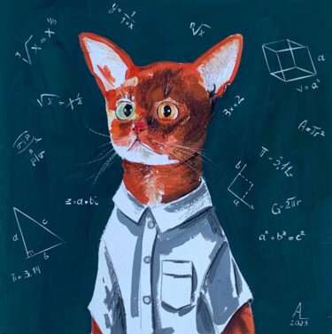 Schilderij getiteld "School cat" door Anna Levchuk, Origineel Kunstwerk, Gouache