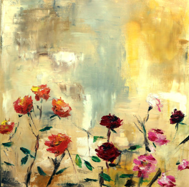 Painting titled "Roses painting abst…" by Lubchik, Original Artwork, Oil