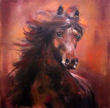 Painting titled "Horse portrait Orig…" by Lubchik, Original Artwork, Oil