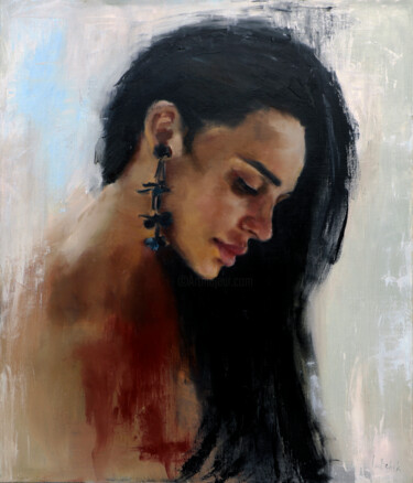 Pittura intitolato "Woman portrait pain…" da Lubchik, Opera d'arte originale, Olio