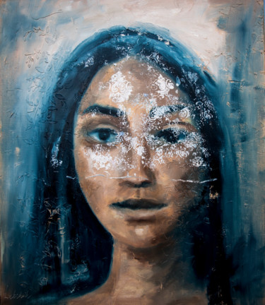 Pintura intitulada "Woman portrait pain…" por Lubchik, Obras de arte originais, Óleo