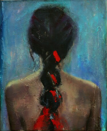 Painting titled "Woman portrait pain…" by Lubchik, Original Artwork, Oil Mounted on Wood Stretcher frame